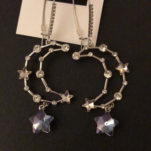 Betsey Johnson Silver Tone Shine Bright Crescent Moon Drop Earrings Crystal NWT - Picture 4 of 10